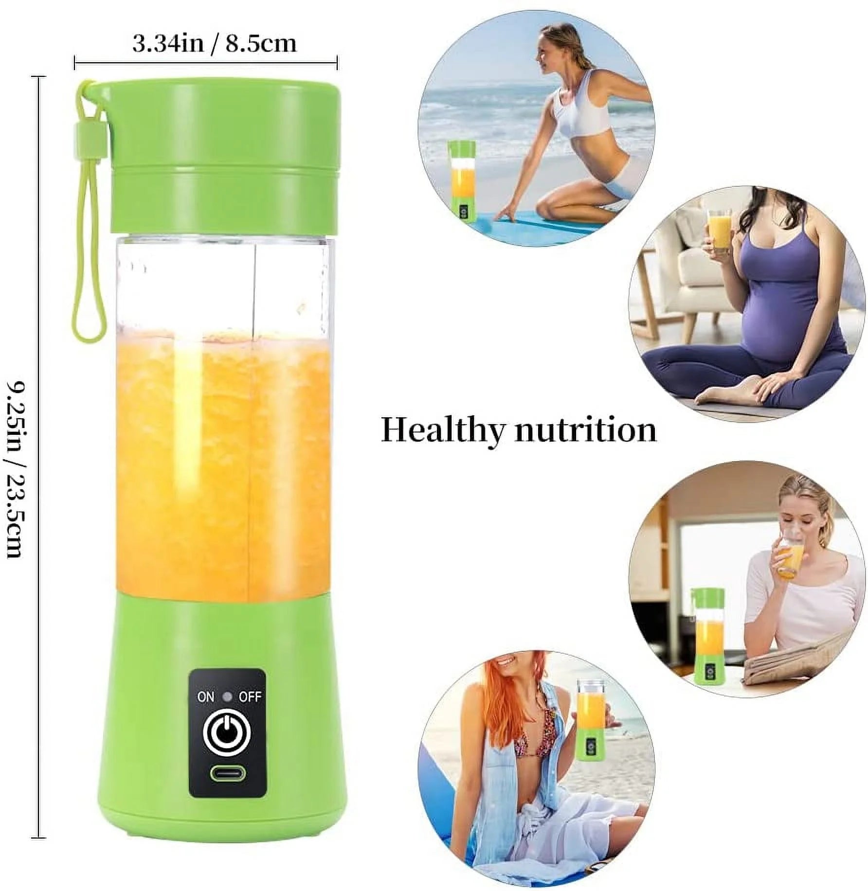 Portable Blender USB Rechargeable Juicer Cup with Six Blades Smoothies Mixer Fruit Machine 380Ml Water Bottle for Sports Travel Outdoors