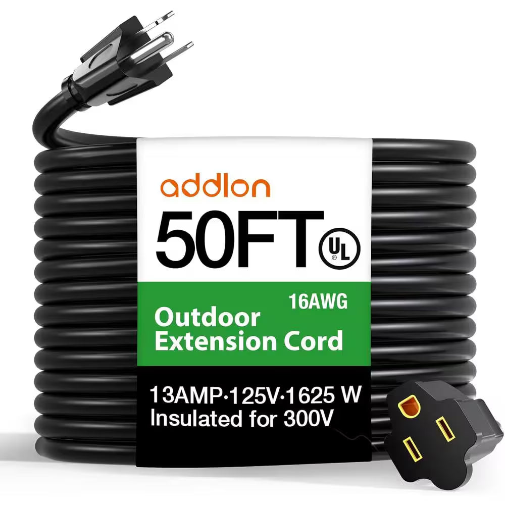 50 Ft. 16/3 Heavy Duty Outdoor Extension Cord with Flexible Long Wires, Black (1-Pack)