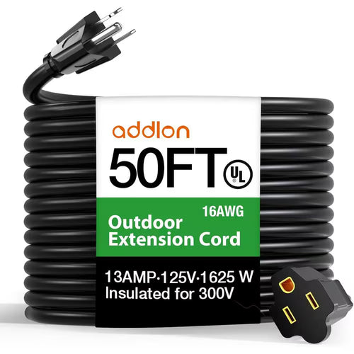 50 Ft. 16/3 Heavy Duty Outdoor Extension Cord with Flexible Long Wires, Black (1-Pack)