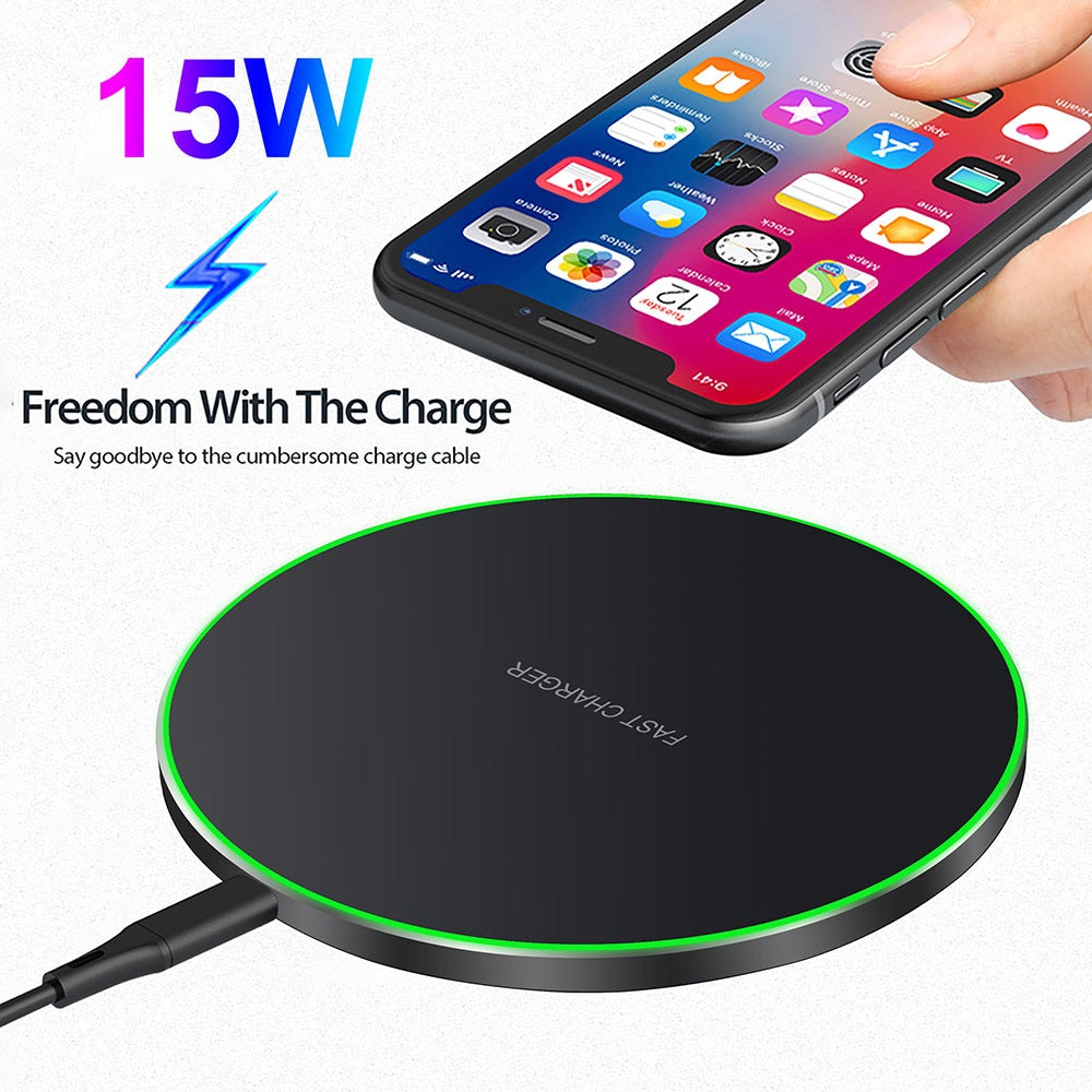 Wireless Charger 15W Fast Charge Aluminum Wireless Charging Pad Compatible with Iphone 16 15 14 13 12 11/XS/XR/8, Samsung Galaxy S25/S24/S23 S22/S21, Note 20/10